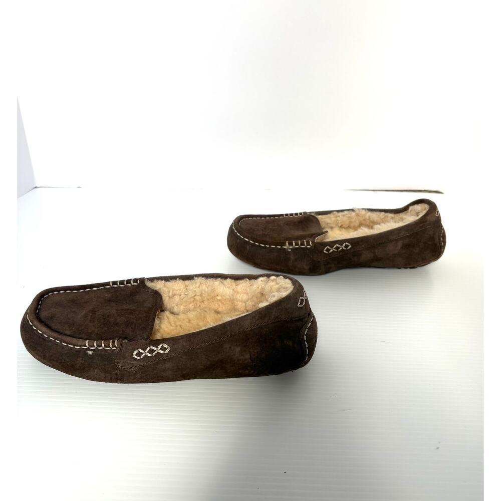 UGG Australia Slippers Brown Suede Shearling Moccasin Cozy Women Size 6 - Picture 3 of 6